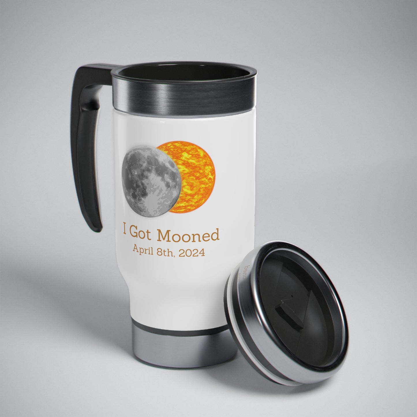I Got Mooned Stainless Steel Travel Mug with Handle, 14oz